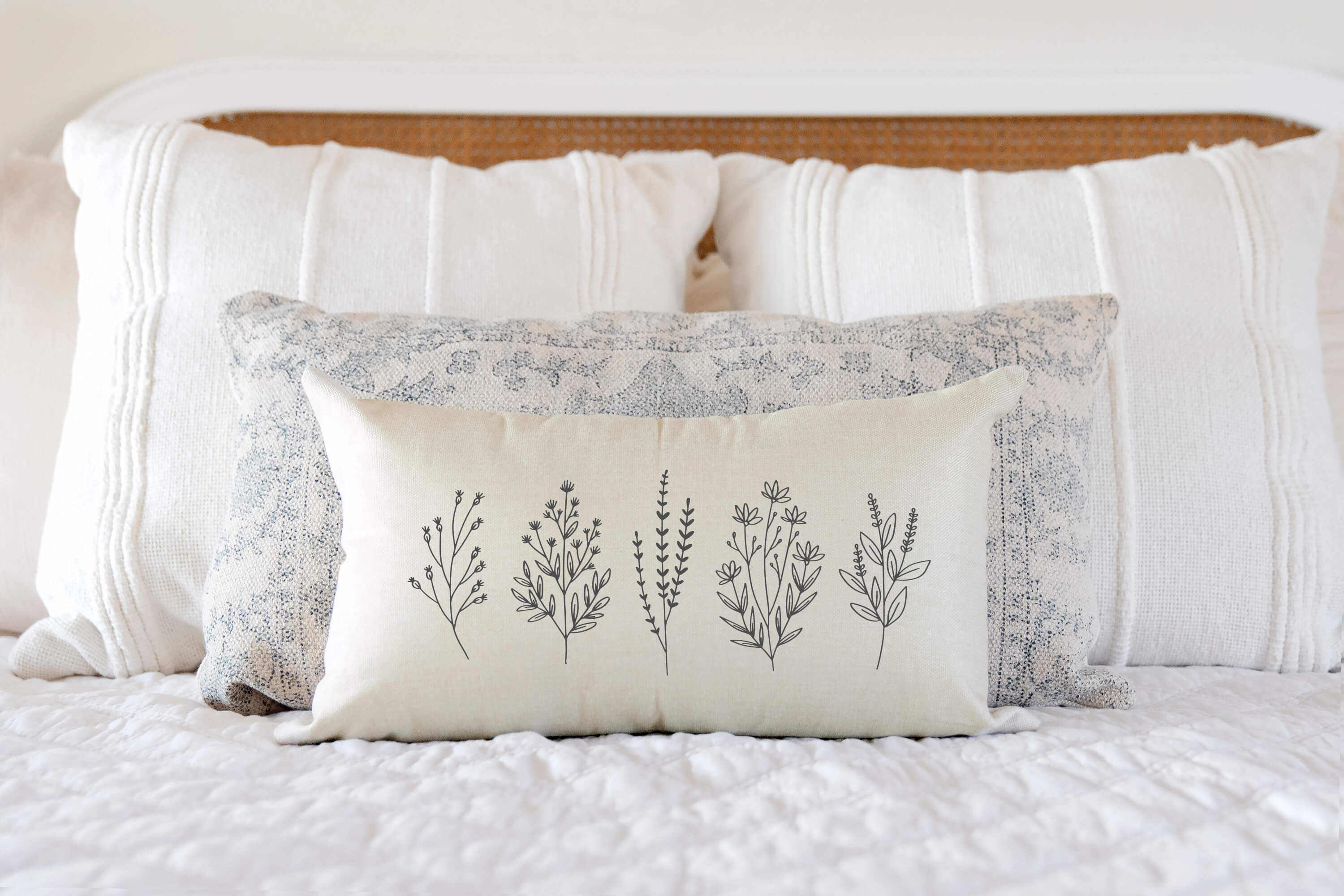 Floral Sprigs- Spring Pillow Cover 12x20 inch Cotton and Crate