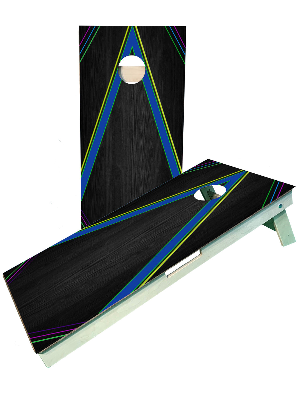 Multi Color Neon Striped Cornhole Boards blastcornhole