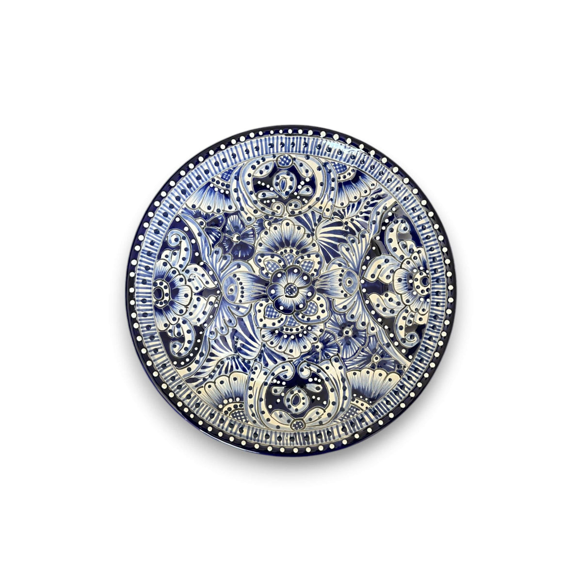 11.5" Talavera Blue & White Dinner Plate | Mexican Dinnerware The Talavera Hub