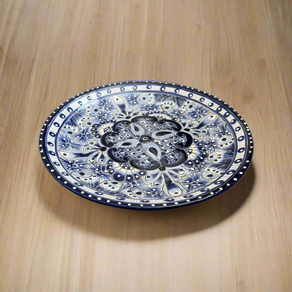 11.5" Talavera Blue & White Dinner Plate | Mexican Dinnerware The Talavera Hub