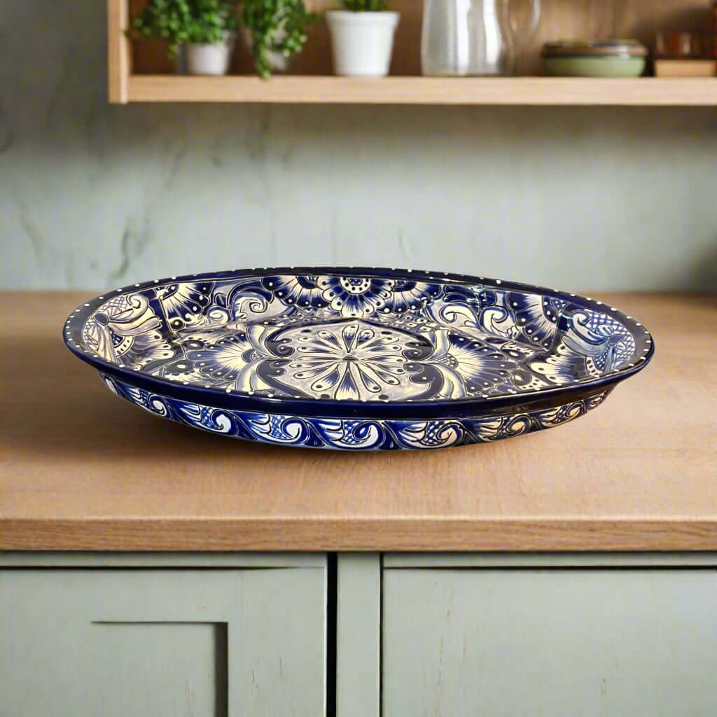 Talavera Oval Serving Platter | Blue & White Mexican Kitchenware The Talavera Hub