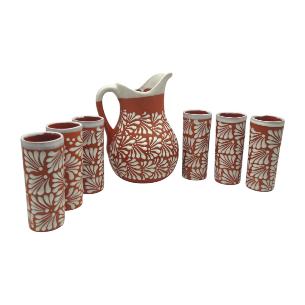 Talavera Brown & White Drinkware Set | Handmade Pitcher & Cups The Talavera Hub