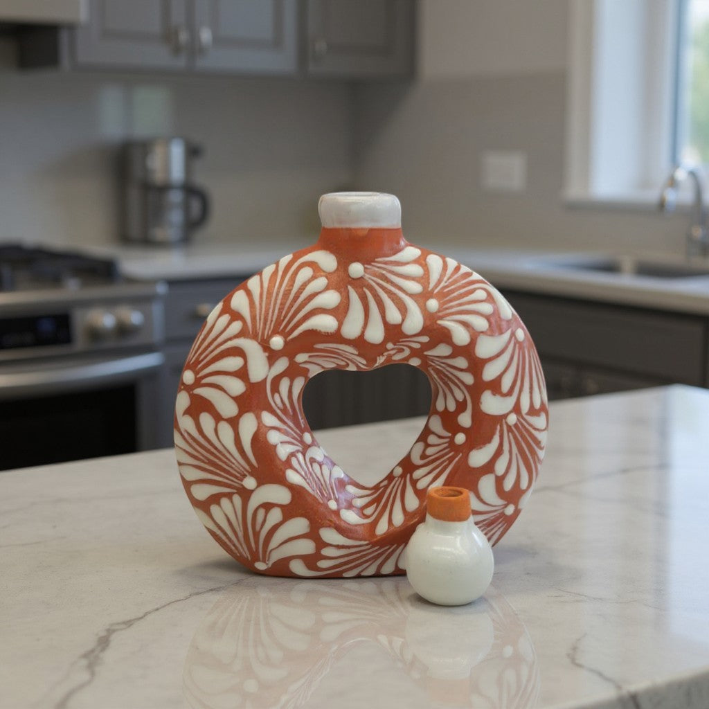 Talavera Brown & White Heart Decanter | Hand-Painted Ceramic Art The Talavera Hub