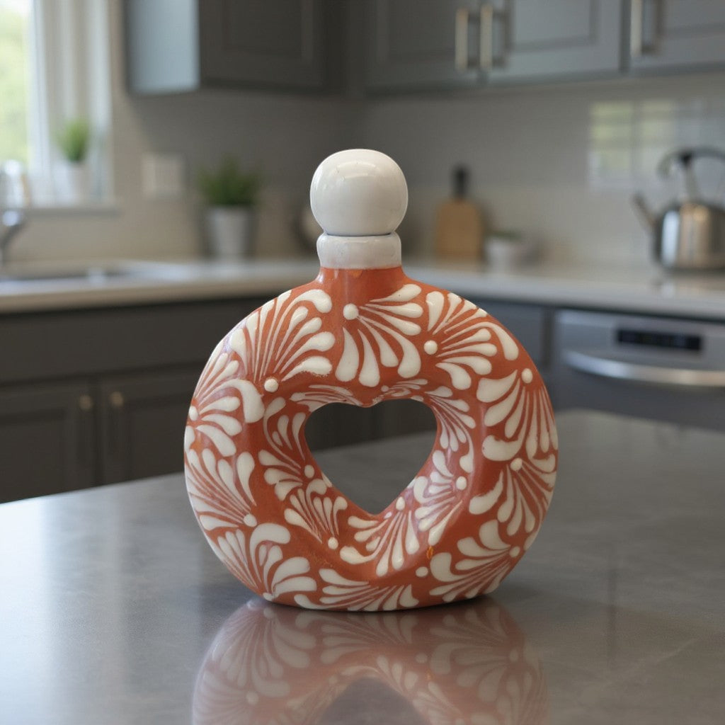 Talavera Brown & White Heart Decanter | Hand-Painted Ceramic Art The Talavera Hub