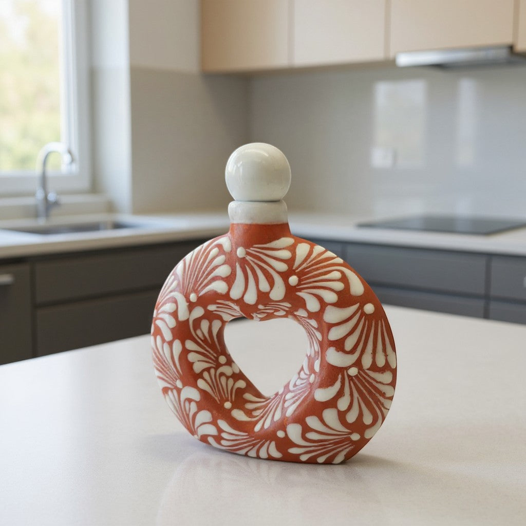 Talavera Brown & White Heart Decanter | Hand-Painted Ceramic Art The Talavera Hub