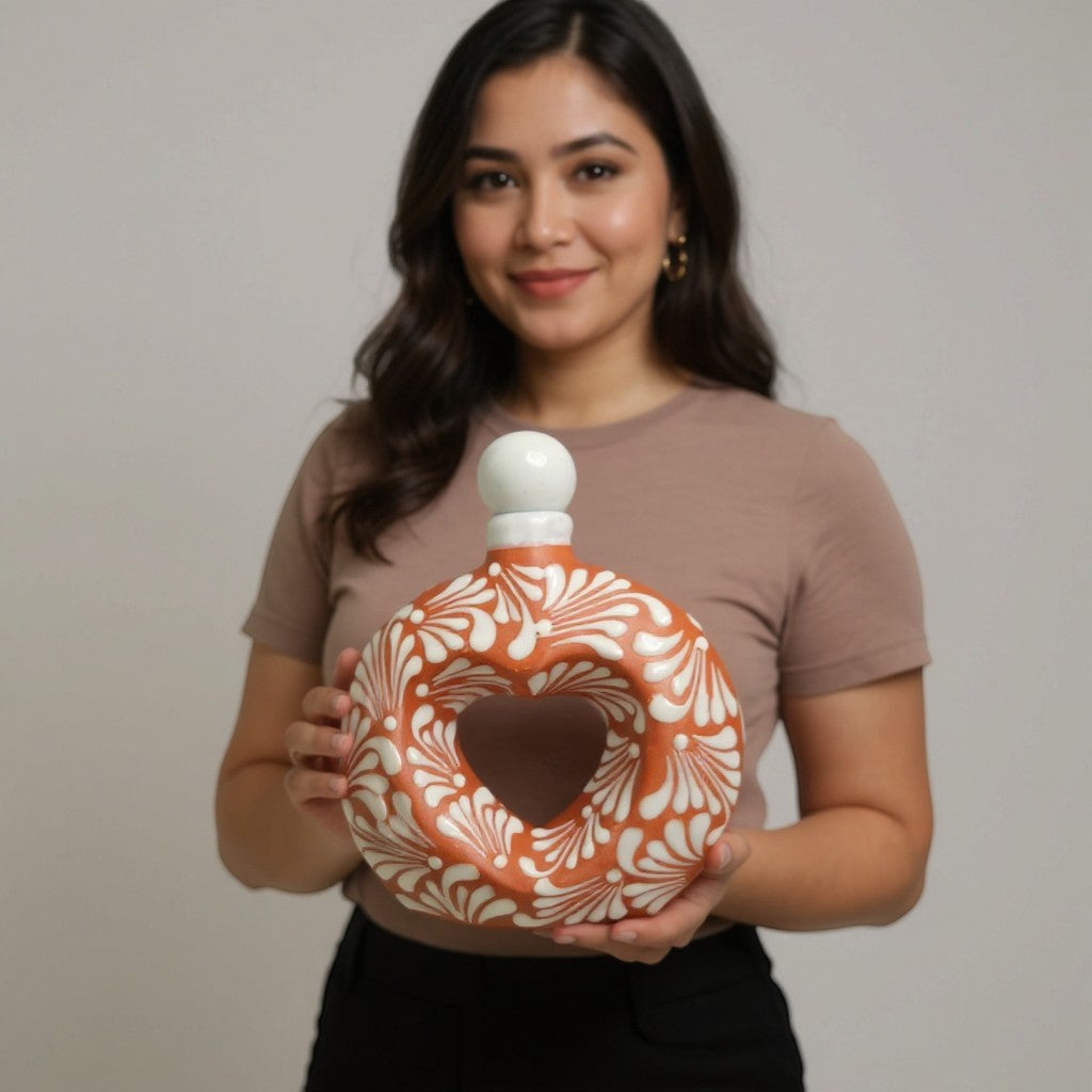 Talavera Brown & White Heart Decanter | Hand-Painted Ceramic Art The Talavera Hub