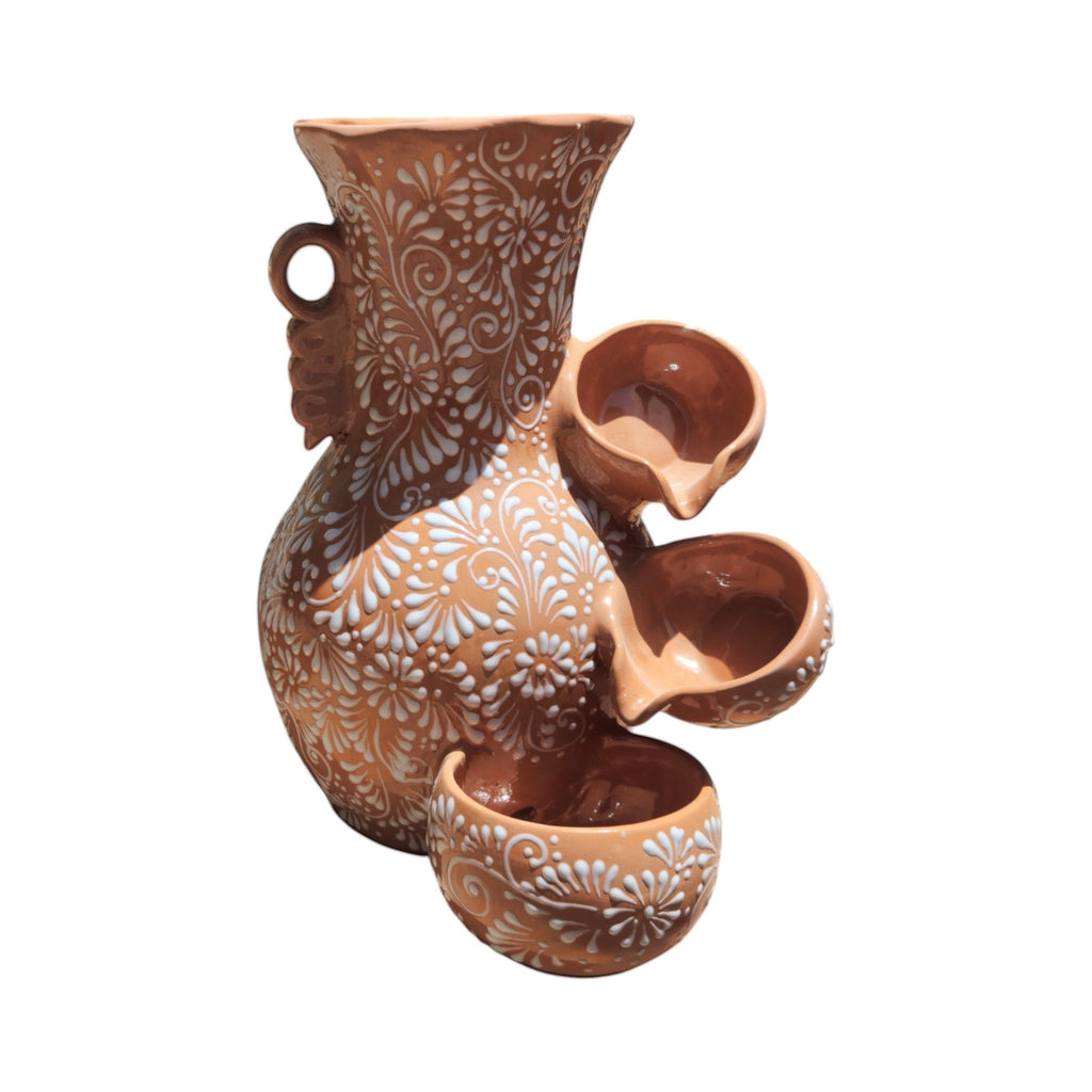 Talavera Ceramic Fountain | Brown & White Relief Design The Talavera Hub