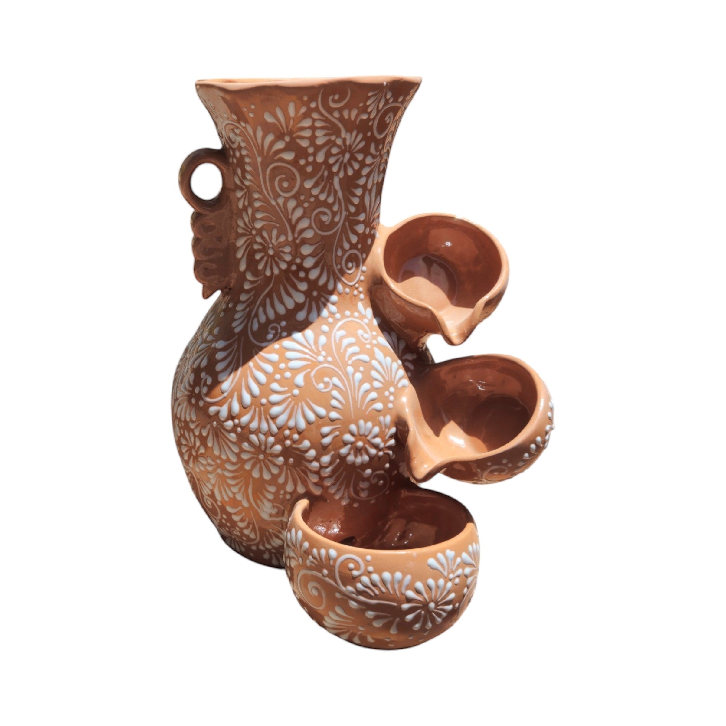 Talavera Ceramic Fountain | Brown & White Relief Design The Talavera Hub