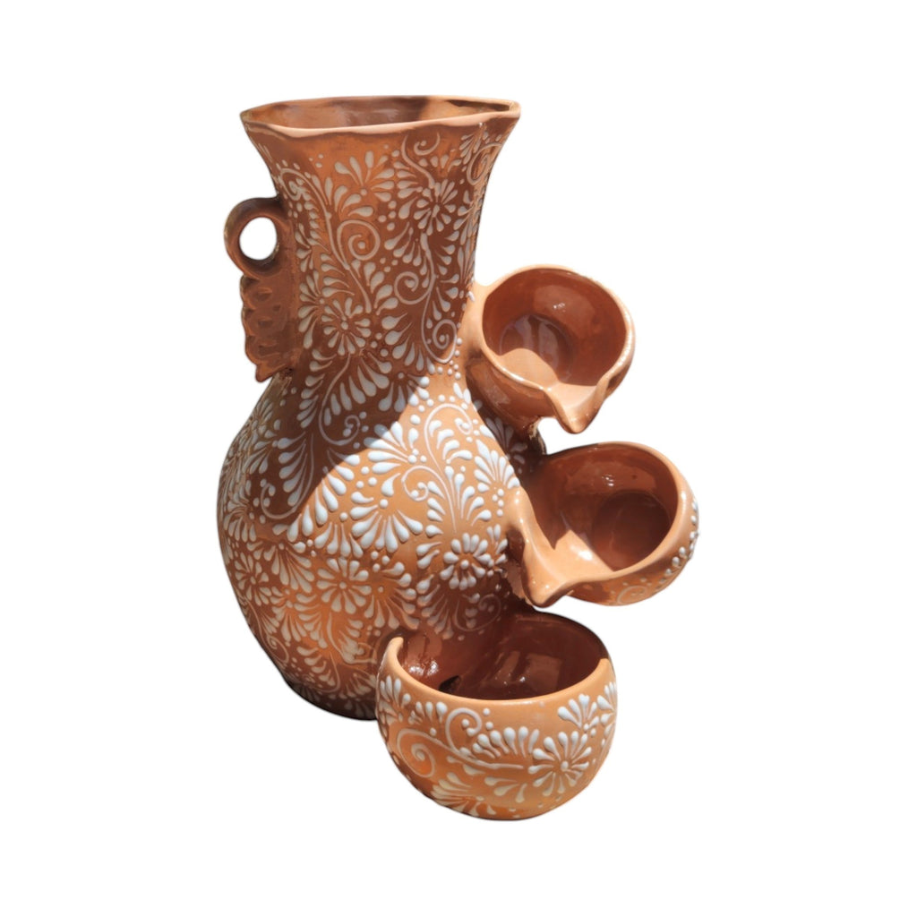 Talavera Ceramic Fountain | Brown & White Relief Design The Talavera Hub