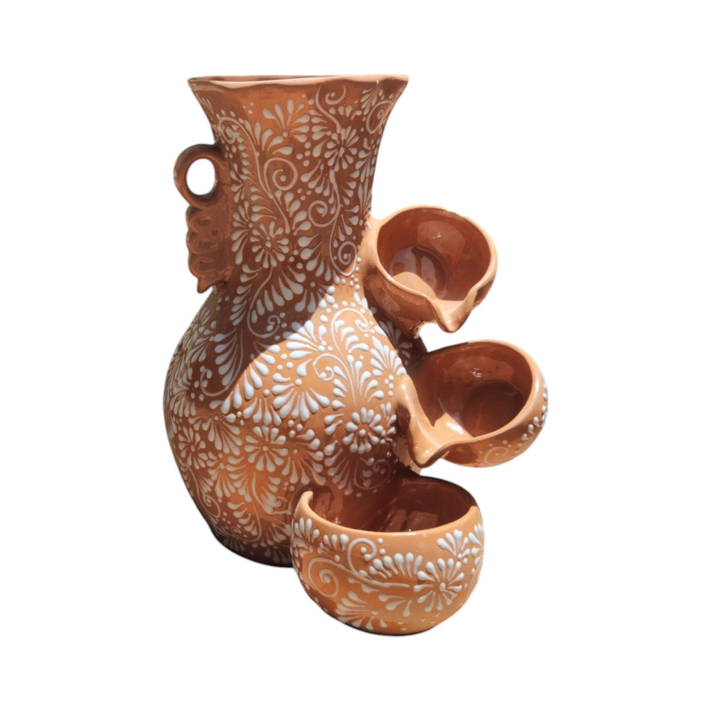 Talavera Ceramic Fountain | Brown & White Relief Design The Talavera Hub