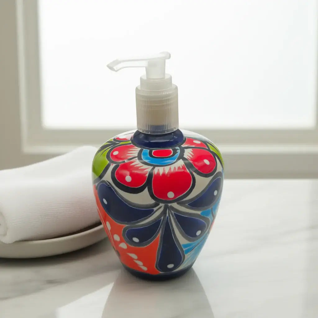 Talavera Floral Soap Pump | Hand-Painted Ceramic Dispenser The Talavera Hub