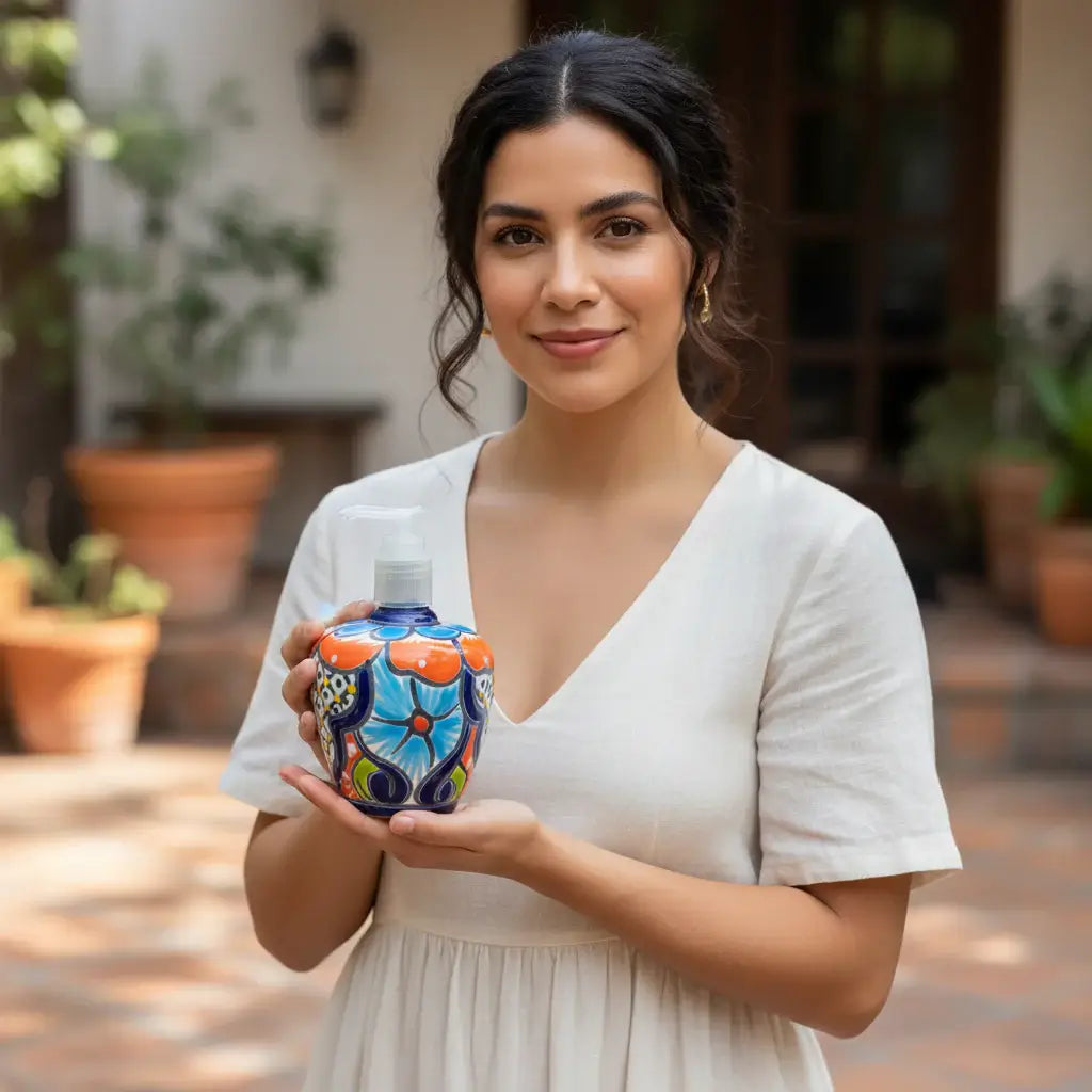 Talavera Floral Soap Pump | Hand-Painted Ceramic Dispenser The Talavera Hub