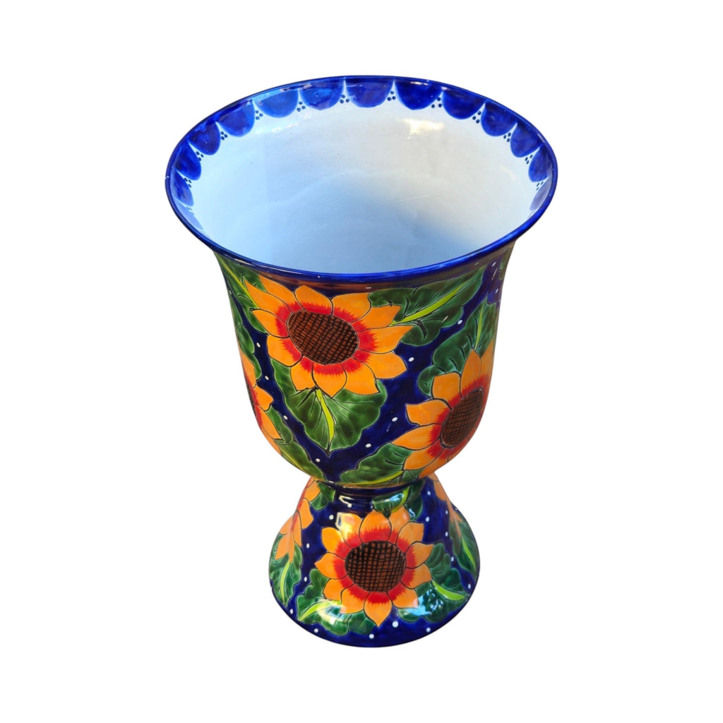 Talavera Pedestal Planter | Cobalt Blue Sunflower Design The Talavera Hub