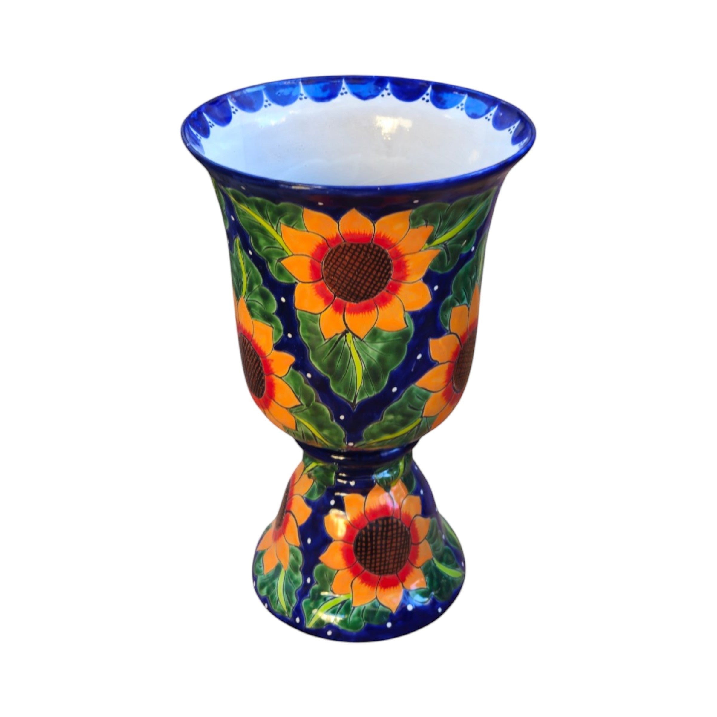 Talavera Pedestal Planter | Cobalt Blue Sunflower Design The Talavera Hub