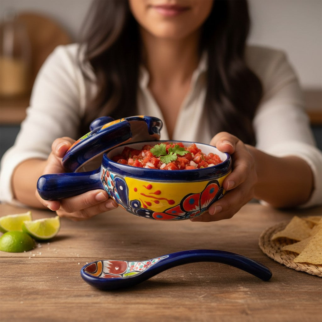 Talavera Salsa Bowl with Lid | Hand-Painted Ceramic Salsera The Talavera Hub