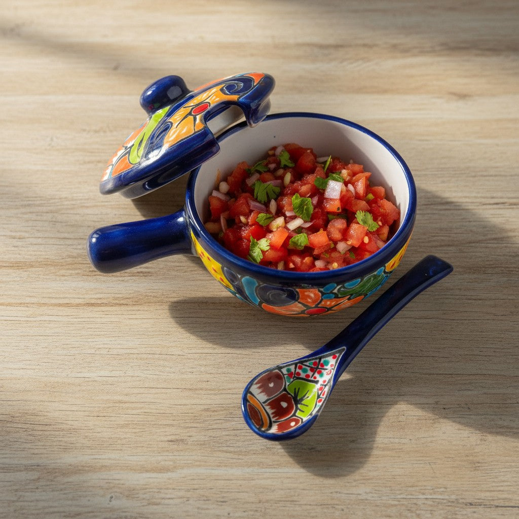 Talavera Salsa Bowl with Lid | Hand-Painted Ceramic Salsera The Talavera Hub