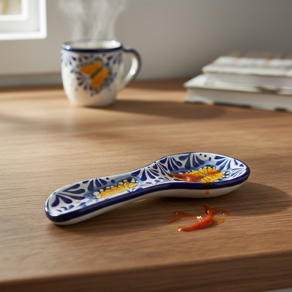Talavera Spoon Rest | Blue & White Monarch Butterfly The Talavera Hub
