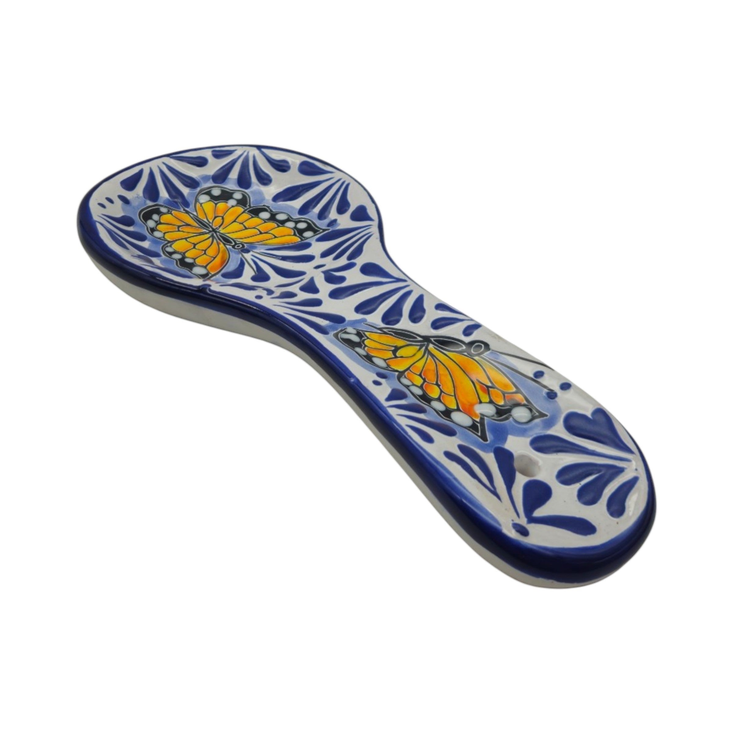 Talavera Spoon Rest | Blue & White Monarch Butterfly The Talavera Hub