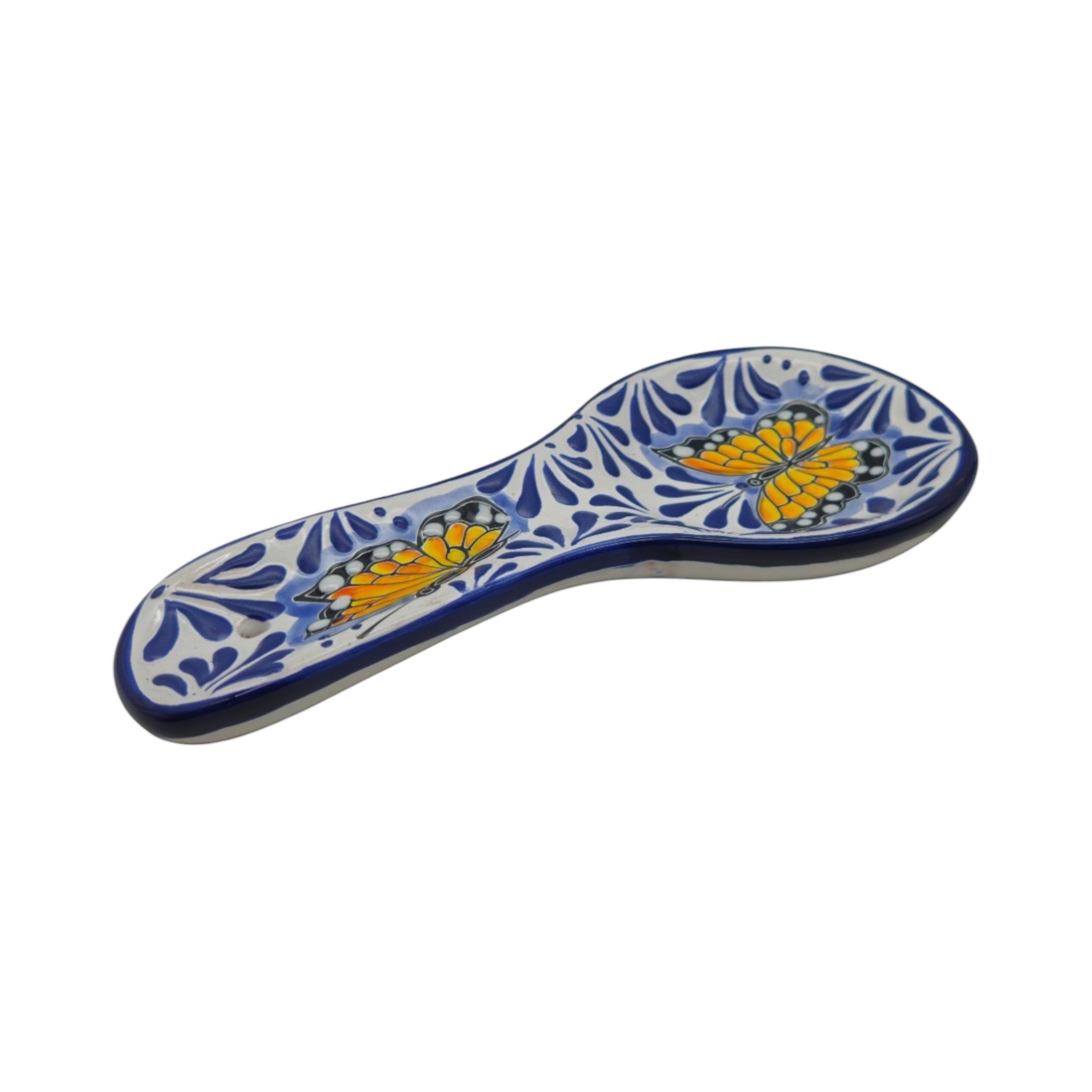 Talavera Spoon Rest | Blue & White Monarch Butterfly The Talavera Hub
