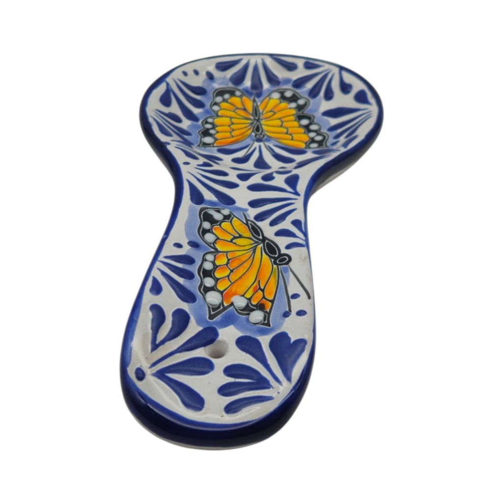 Talavera Spoon Rest | Blue & White Monarch Butterfly The Talavera Hub