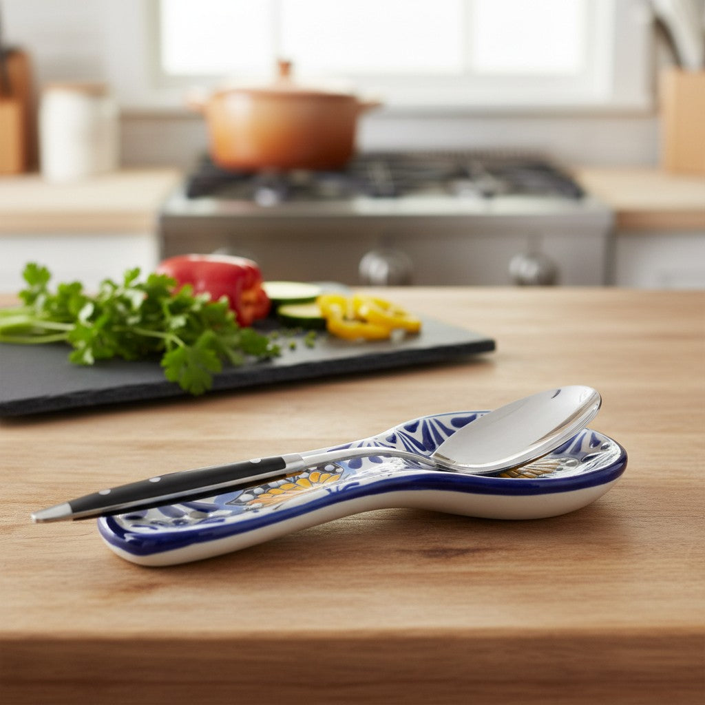 Talavera Spoon Rest | Blue & White Monarch Butterfly The Talavera Hub