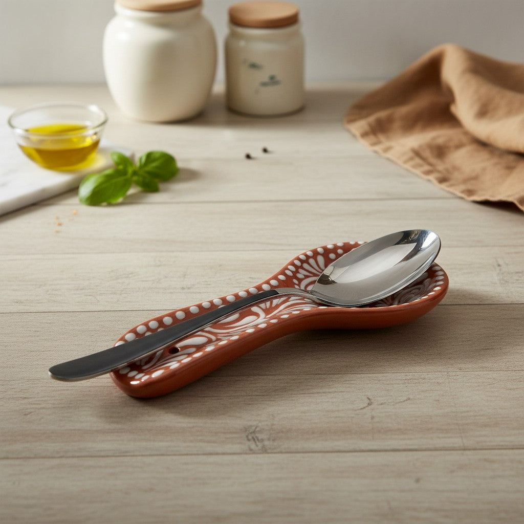 Talavera Spoon Rest | Brown & White Handcrafted Design The Talavera Hub