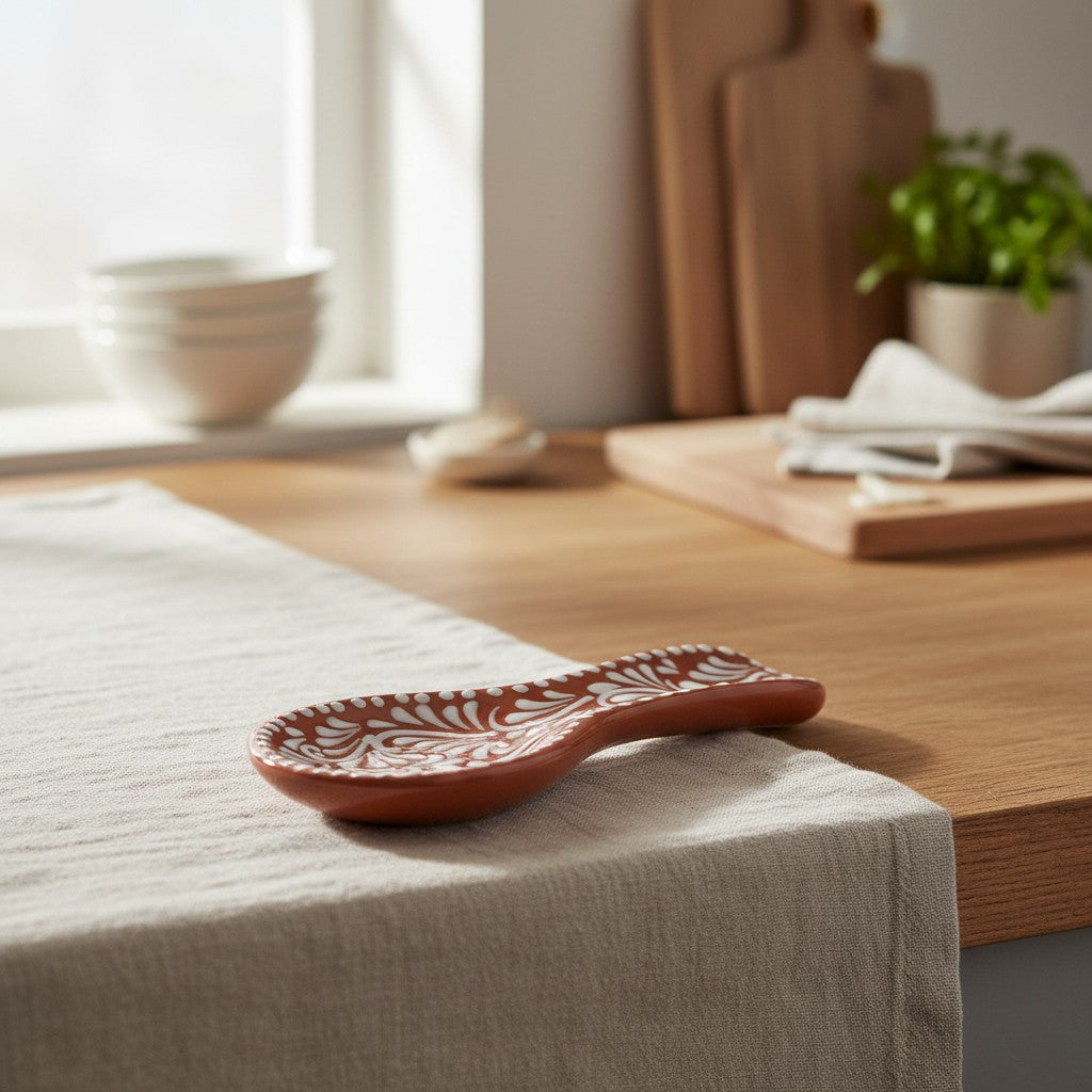 Talavera Spoon Rest | Brown & White Handcrafted Design The Talavera Hub