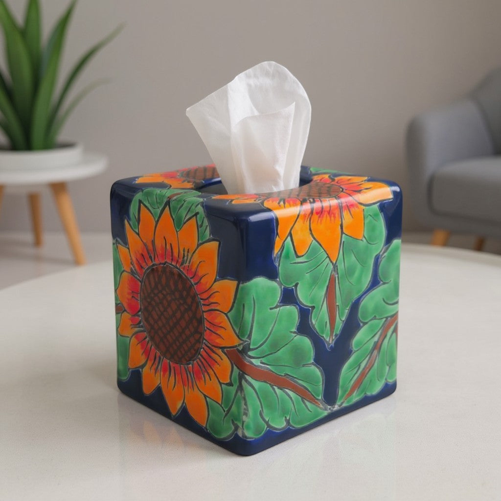 Talavera Sunflower Tissue Box | Hand-Painted Ceramic Decor The Talavera Hub