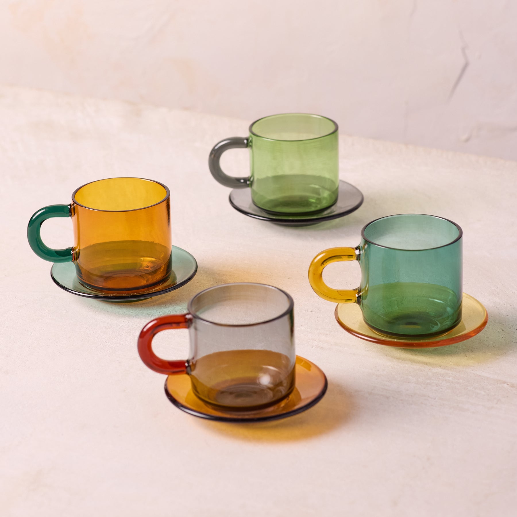 Niko Glass Espresso Cup & Saucer, Set of 4 Tea + Linen