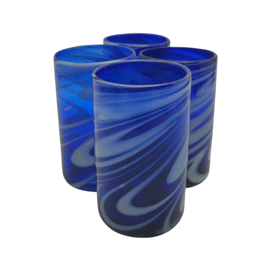 Handmade Mexican Drinking Glass | Blue with White Swirl The Talavera Hub