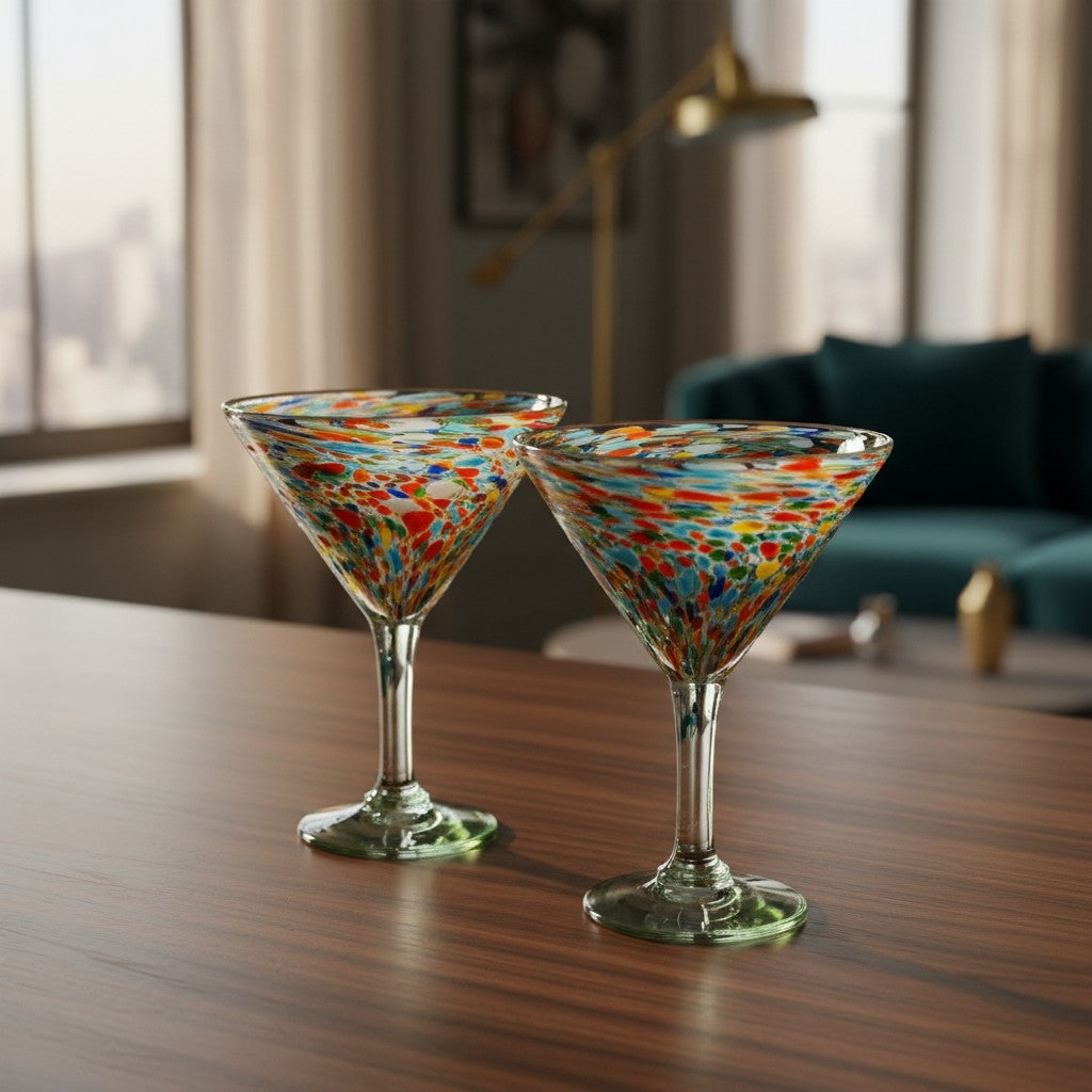 Confetti Pebbled Martini Glass | Hand-Blown Mexican Barware The Talavera Hub