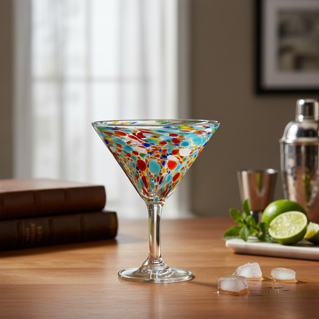 Confetti Pebbled Martini Glass | Hand-Blown Mexican Barware The Talavera Hub