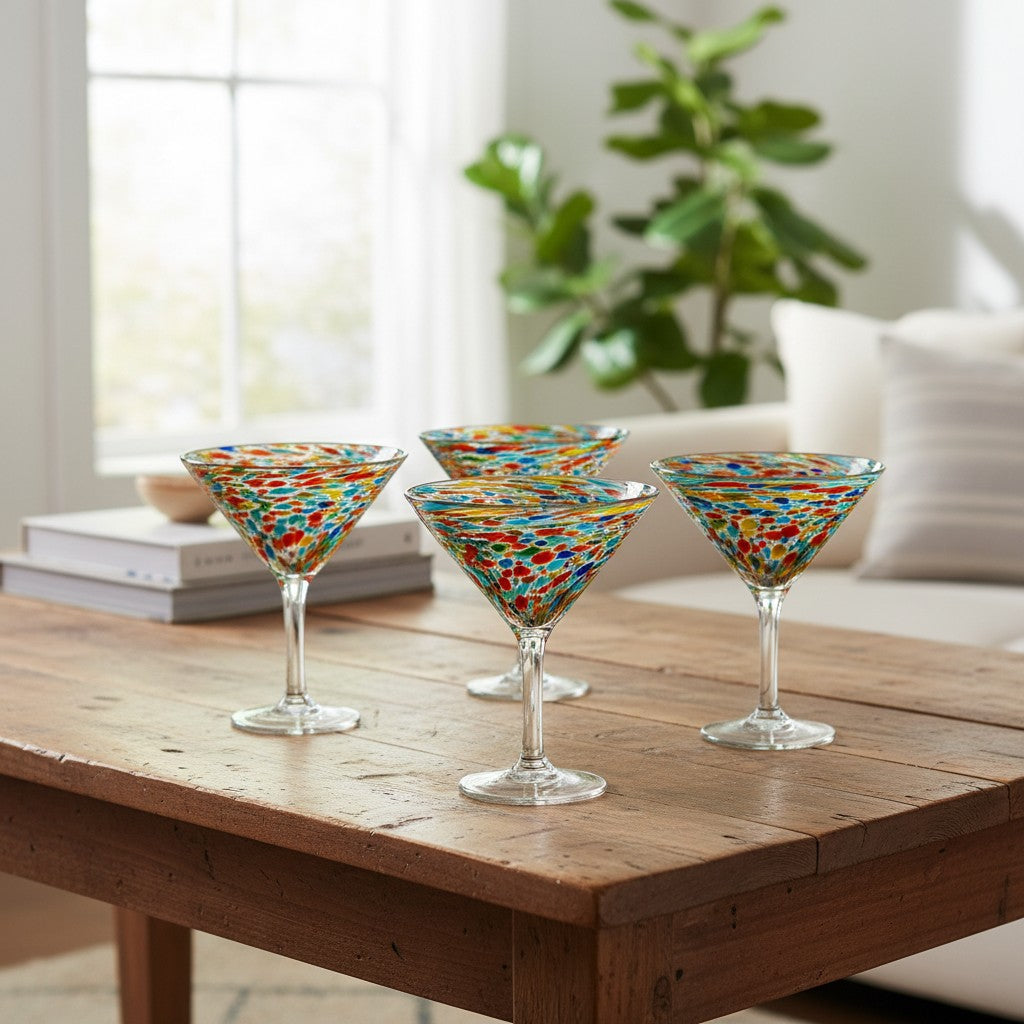 Confetti Pebbled Martini Glass | Hand-Blown Mexican Barware The Talavera Hub