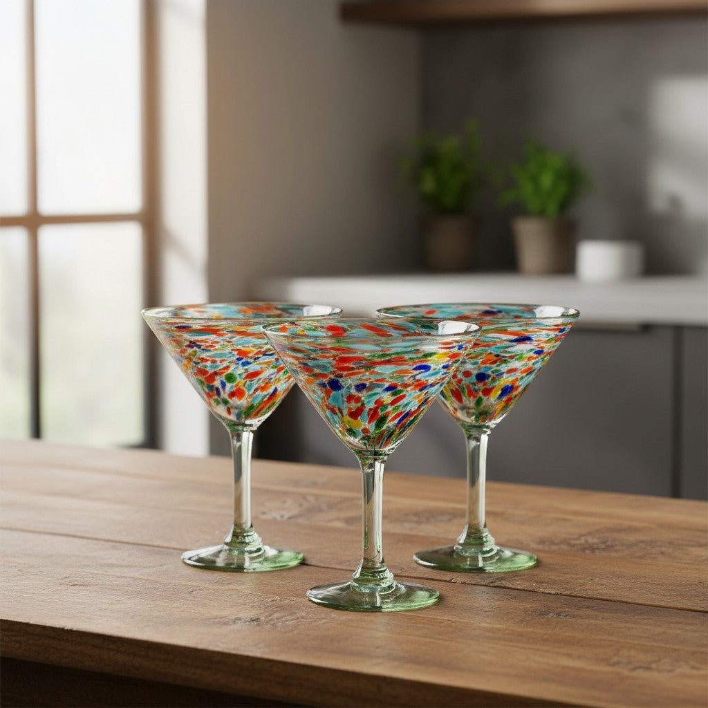 Confetti Pebbled Martini Glass | Hand-Blown Mexican Barware The Talavera Hub