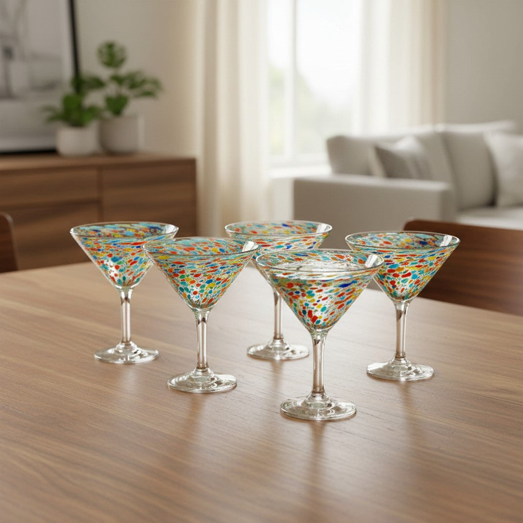 Confetti Pebbled Martini Glass | Hand-Blown Mexican Barware The Talavera Hub
