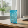 Handblown Mexican Teal Tumbler Glass | White Swirl Accent The Talavera Hub