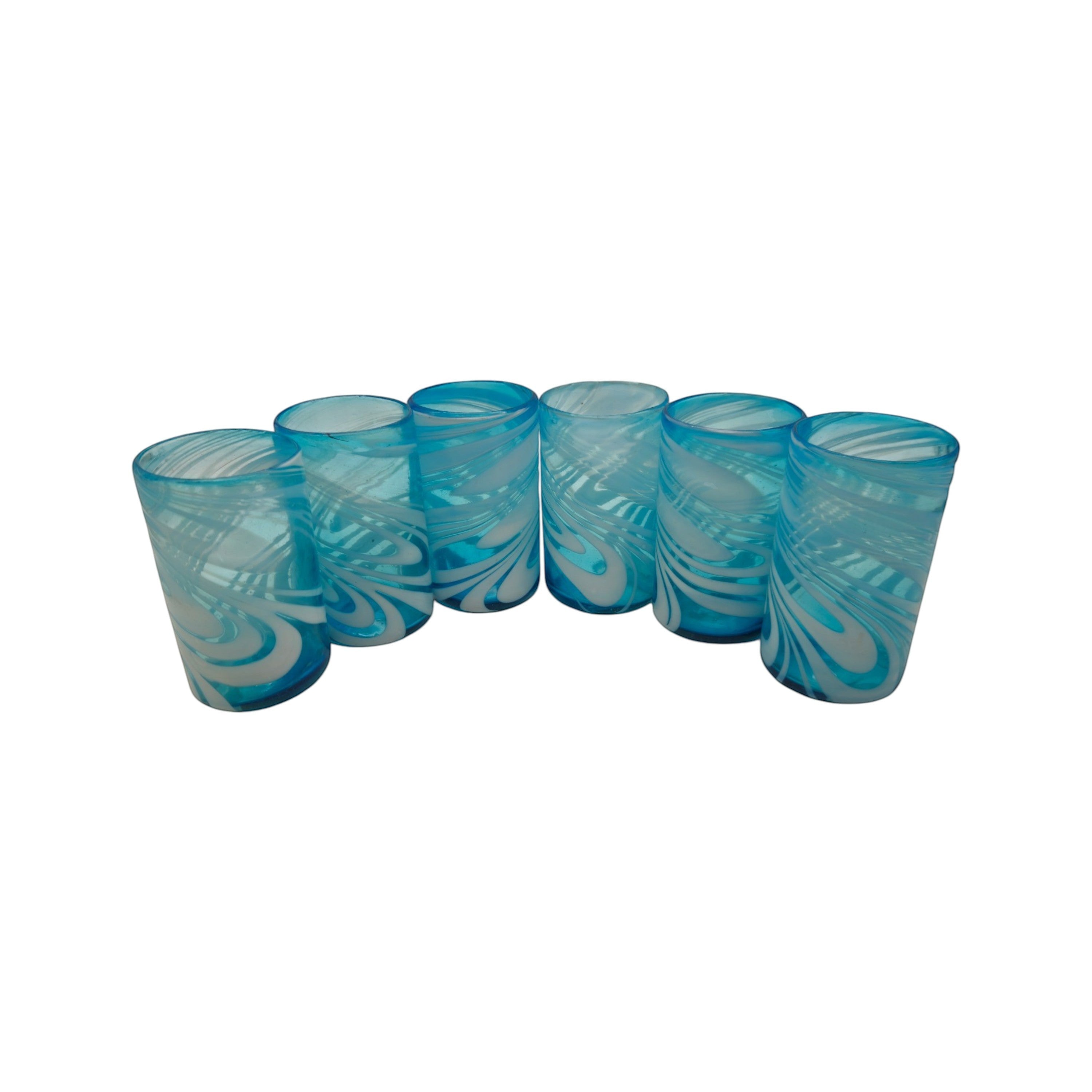 Handblown Mexican Teal Tumbler Glass | White Swirl Accent The Talavera Hub
