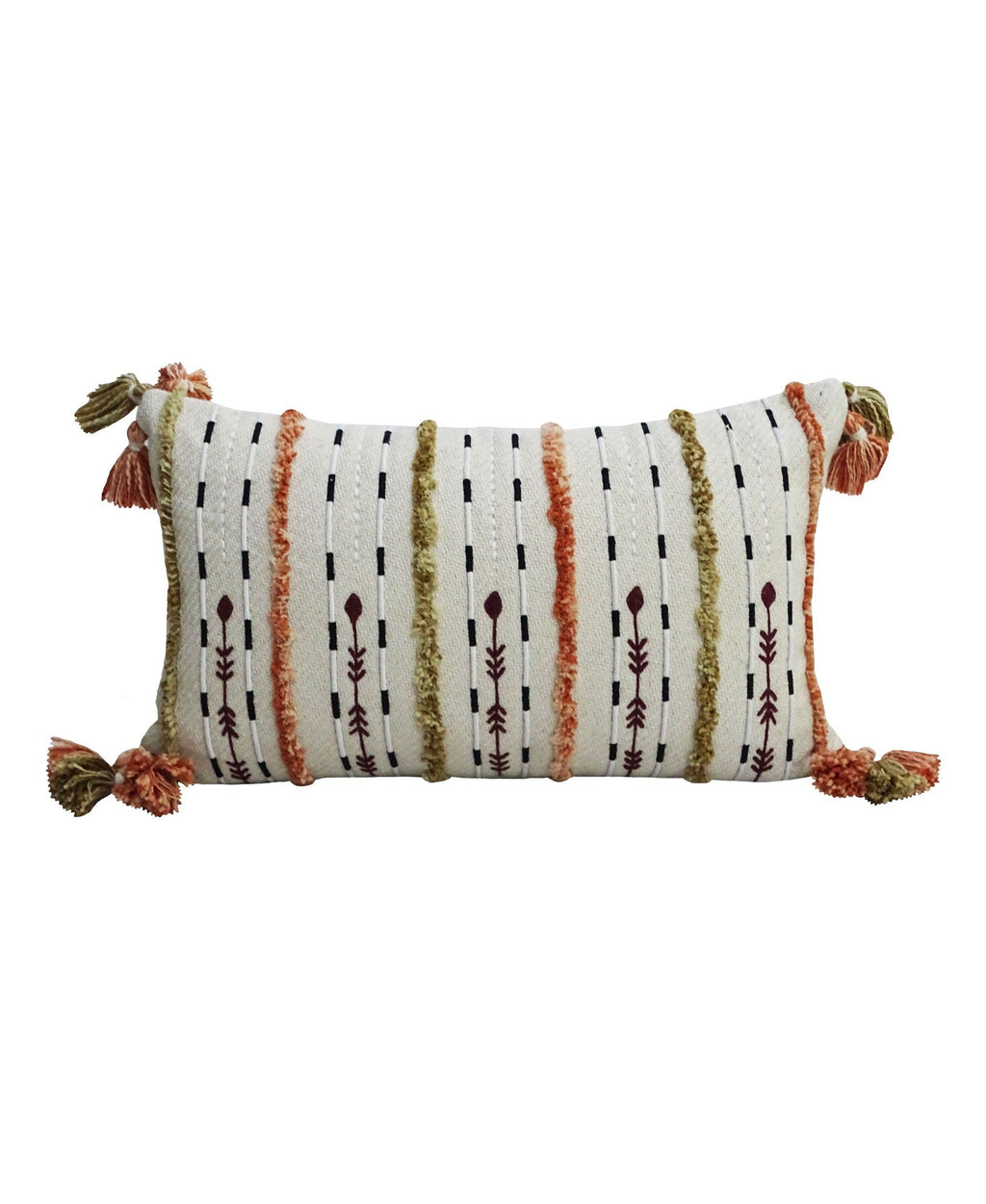 Handwoven Throw Pillow with Fringes 14"X 24" Vibhsa