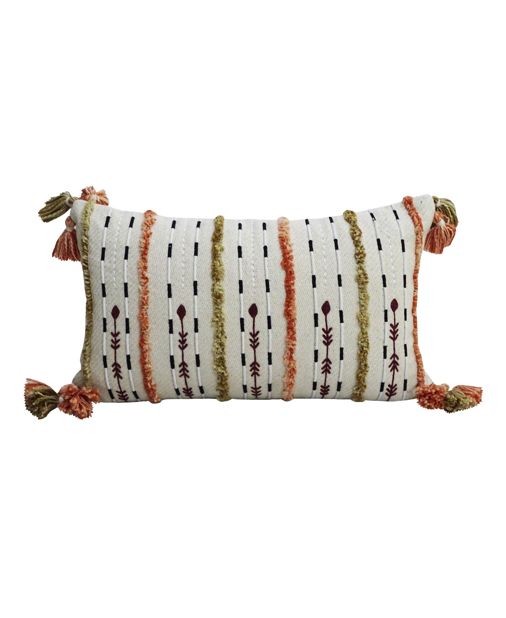Handwoven Throw Pillow with Fringes 14"X 24" Vibhsa