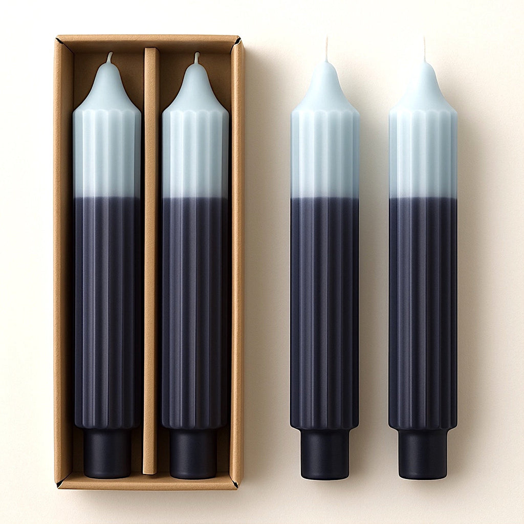 Blue Two-Tone Pleated Taper Candles | Set of 2 Rust & Cinder