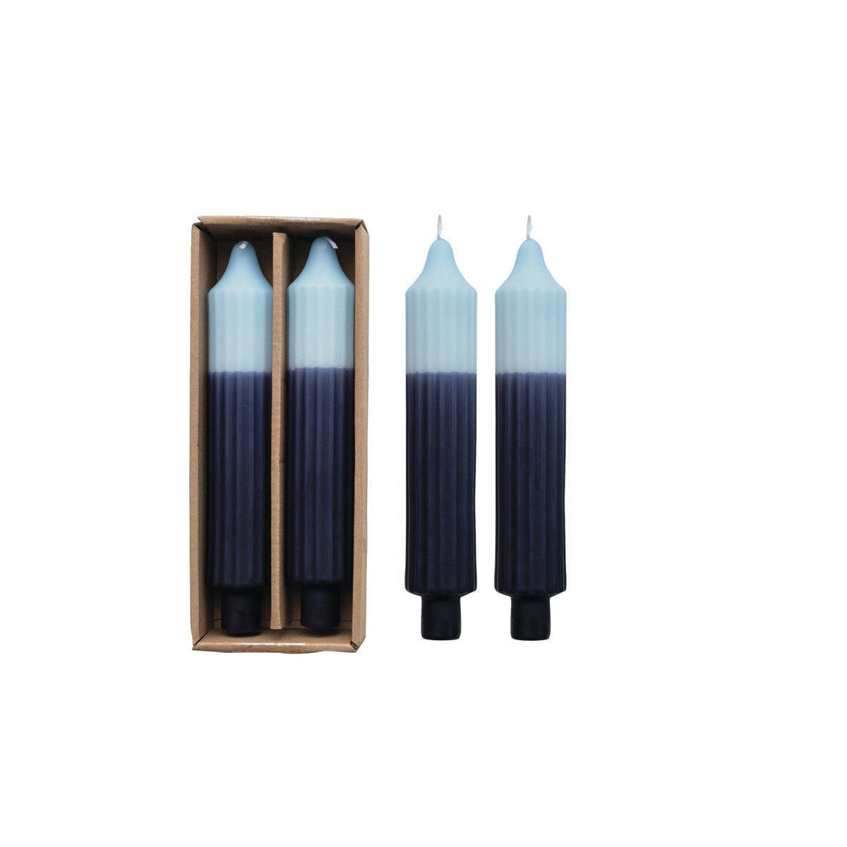 Blue Two-Tone Pleated Taper Candles | Set of 2 Rust & Cinder