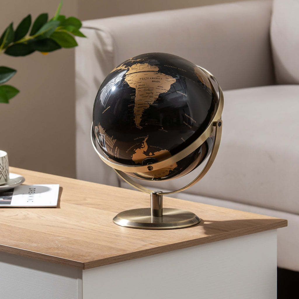 9-Inch Metallic Black World Globe with Metal Stand-Golden DirectDeals