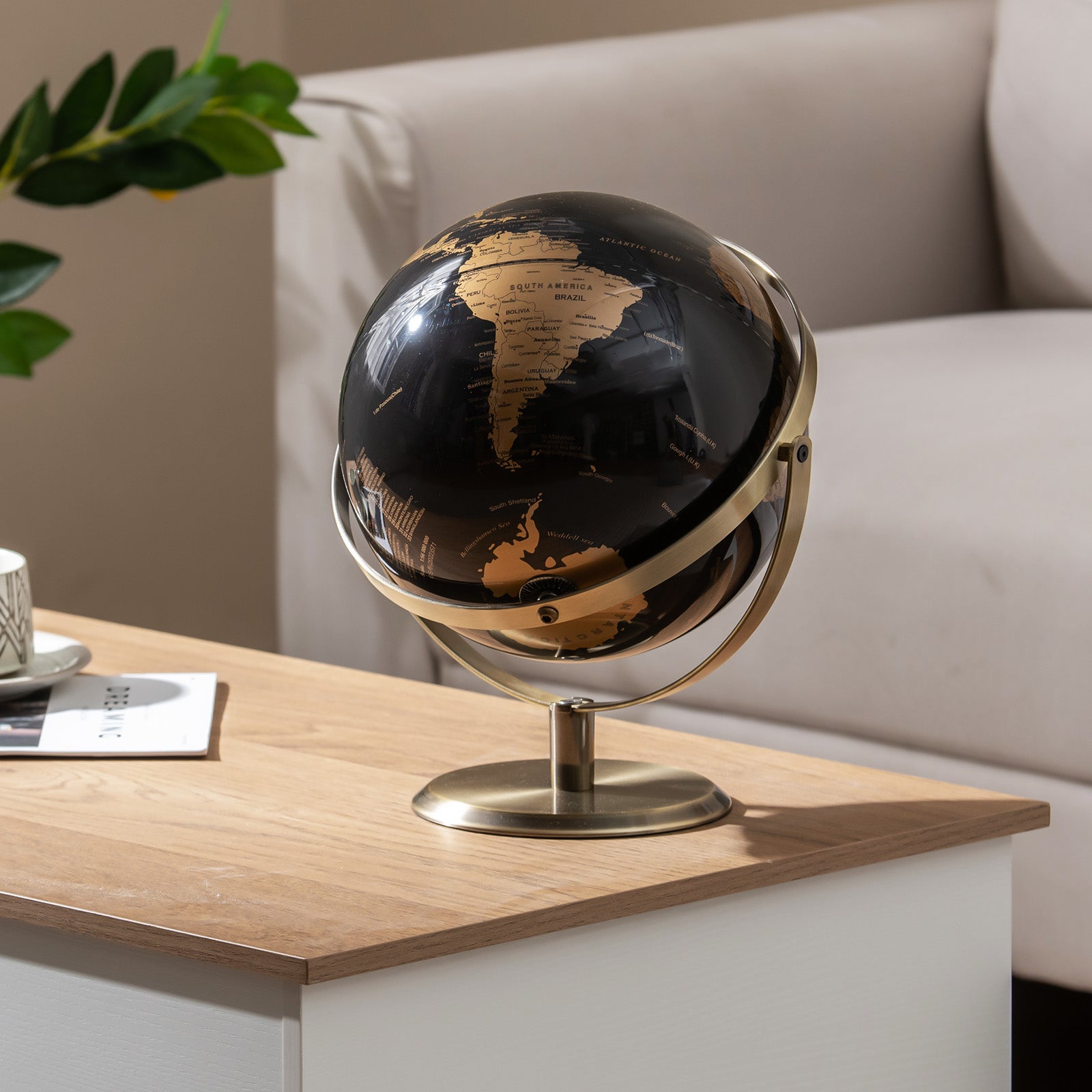 9-Inch Metallic Black World Globe with Metal Stand-Golden DirectDeals