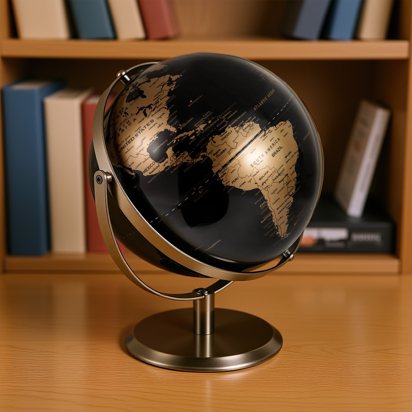 9-Inch Metallic Black World Globe with Metal Stand-Golden DirectDeals