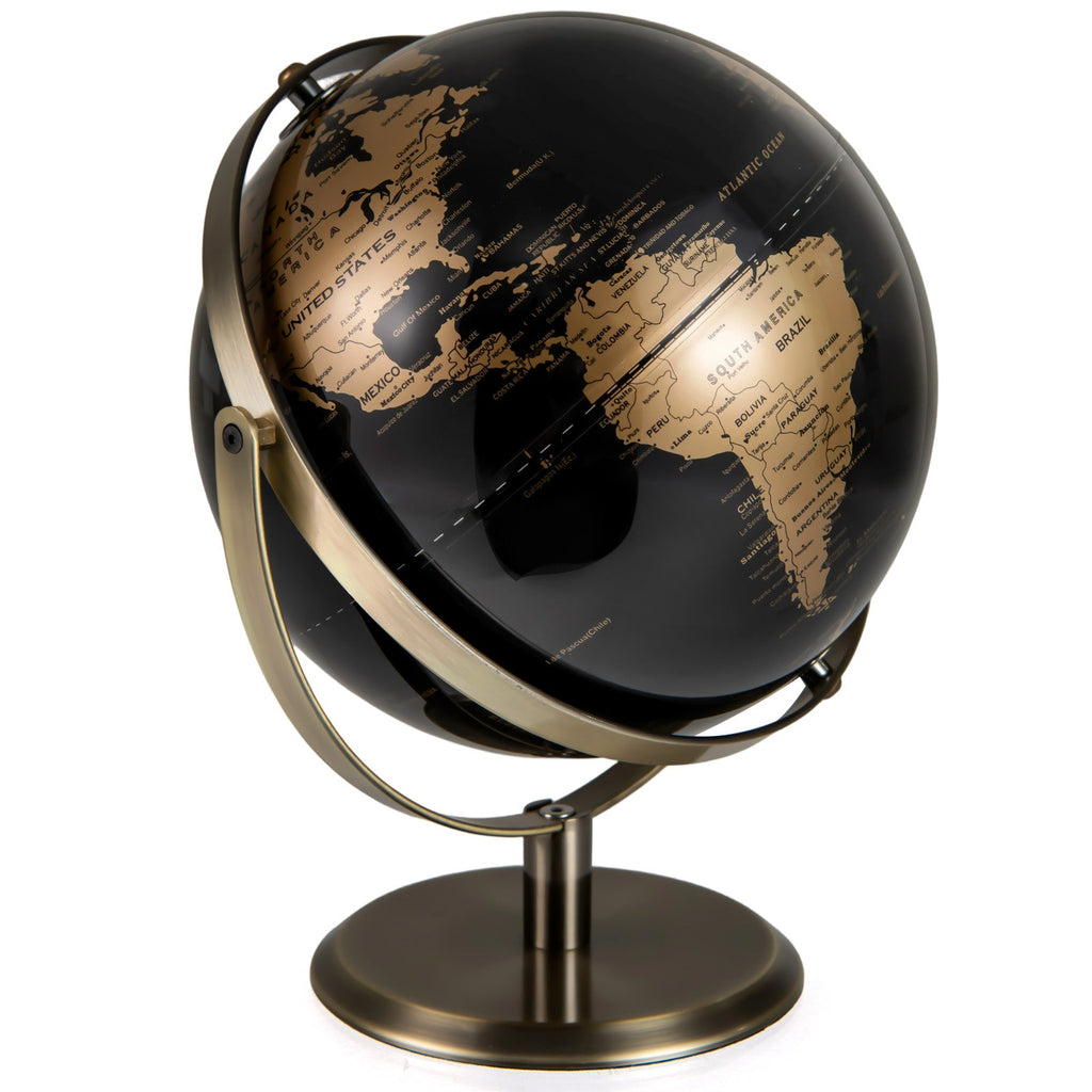9-Inch Metallic Black World Globe with Metal Stand-Golden DirectDeals