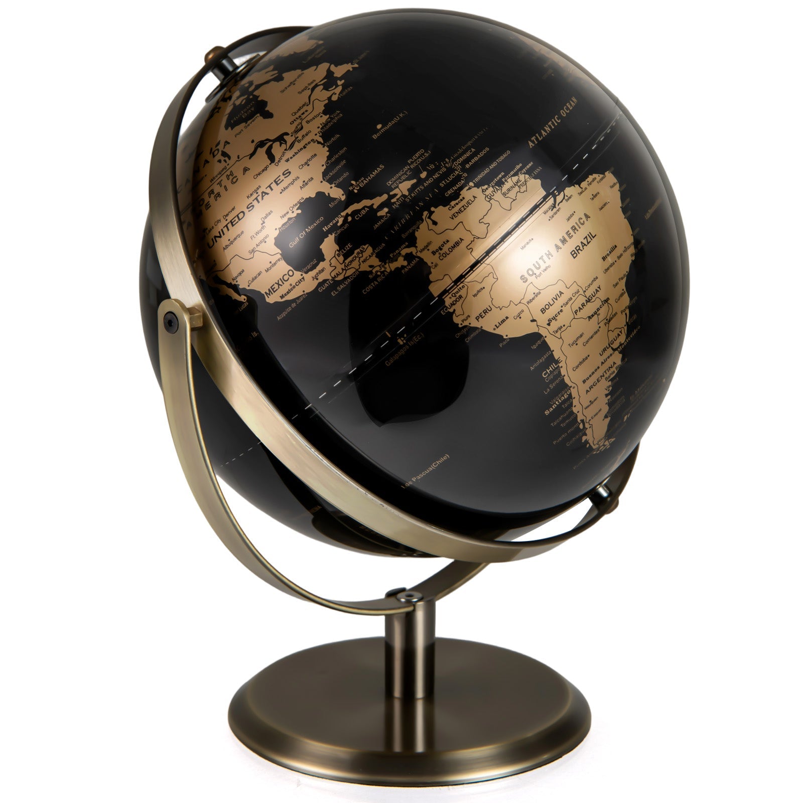 9-Inch Metallic Black World Globe with Metal Stand-Golden DirectDeals