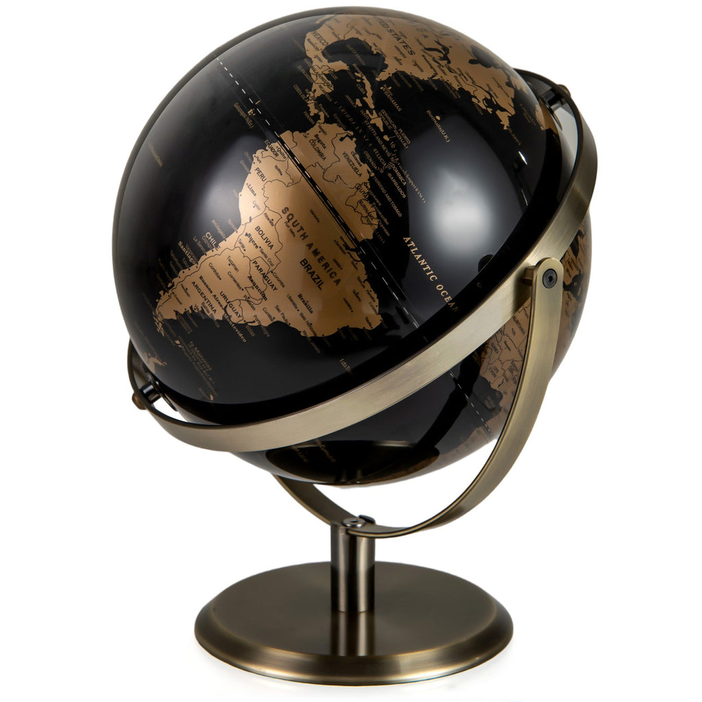 9-Inch Metallic Black World Globe with Metal Stand-Golden DirectDeals