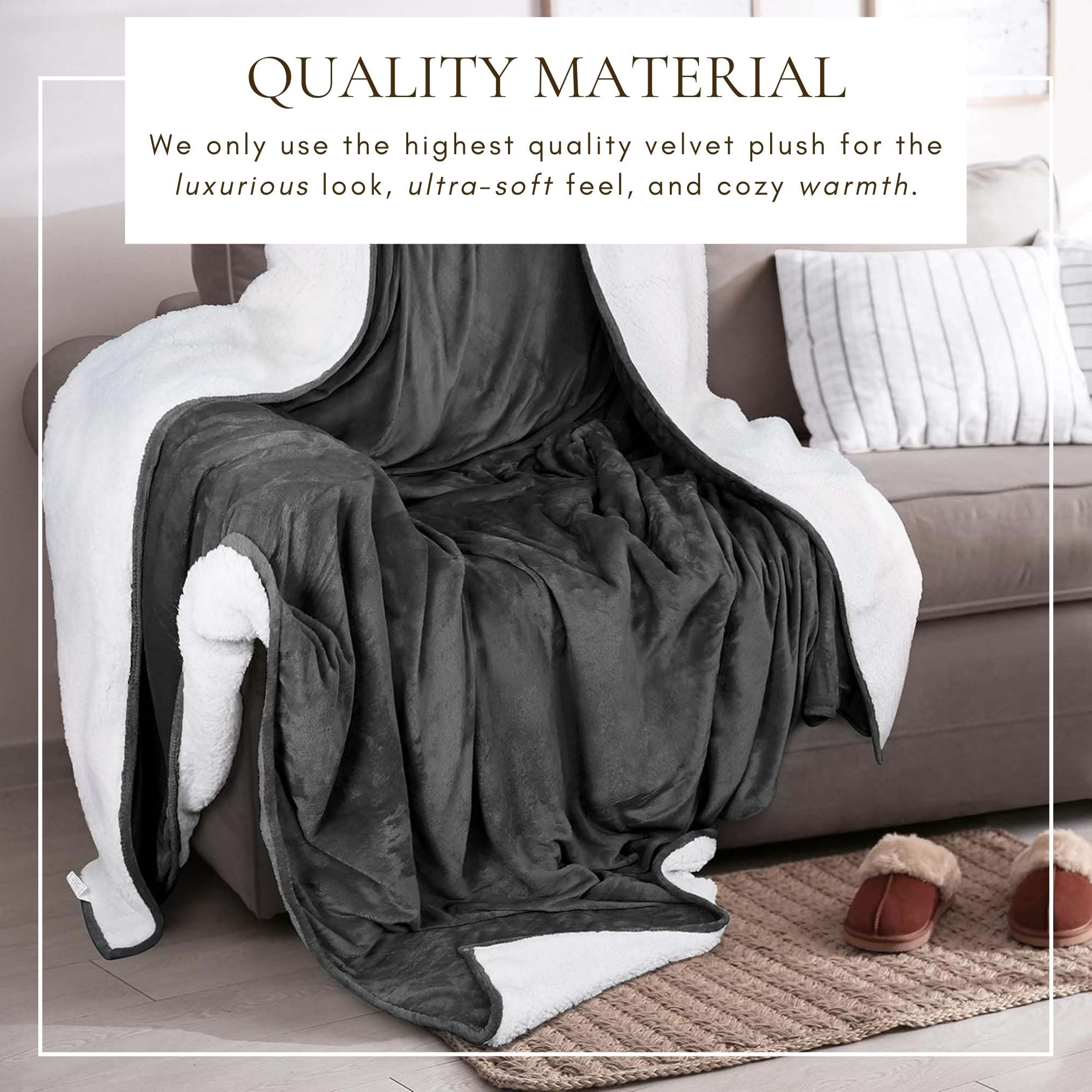 Velvet Plush Sherpa Bed Blanket - Sherpa Fleece Collection Great Bay Home