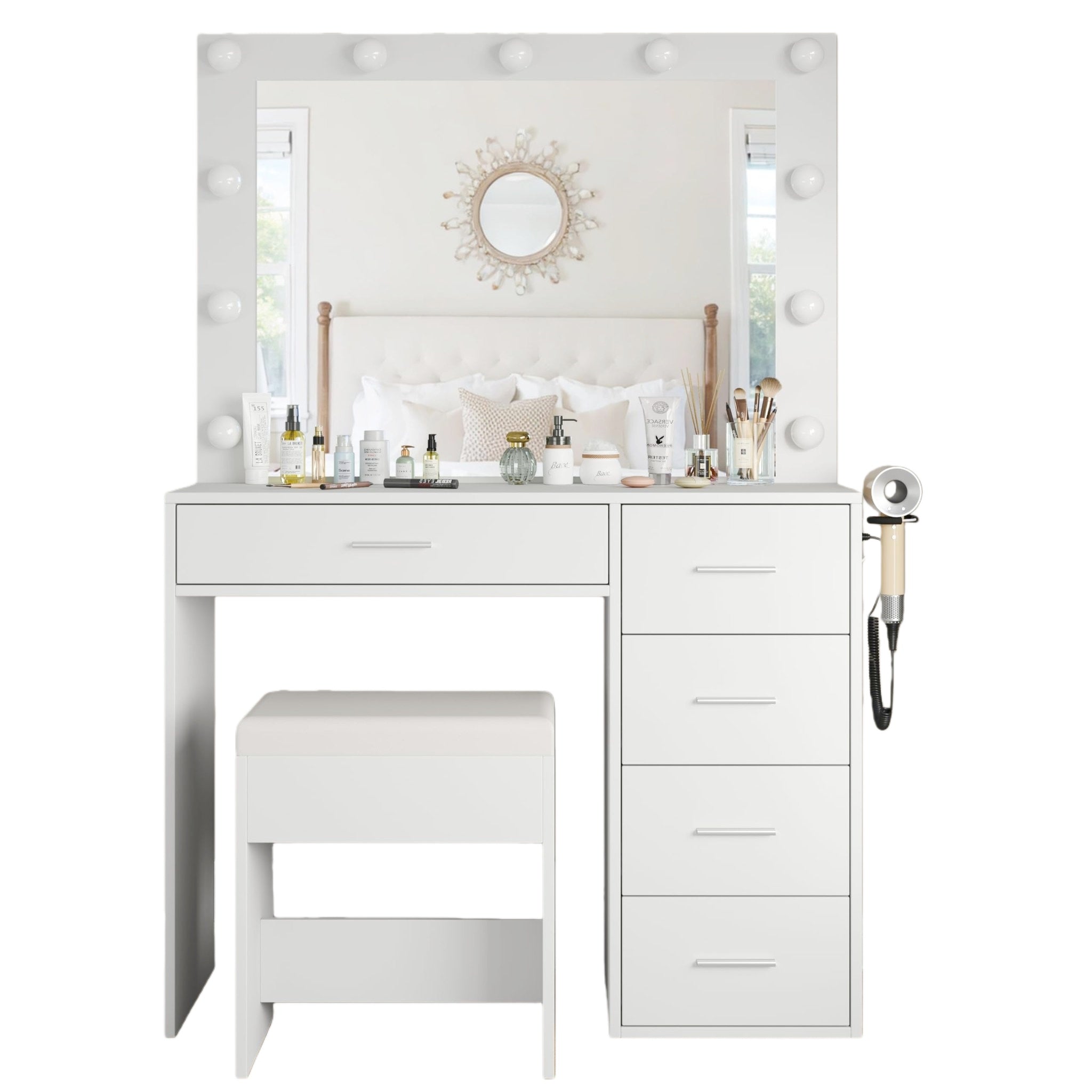 5-Drawer LED Mirror Vanity Desk - Vektaya Yanosaku Sotre