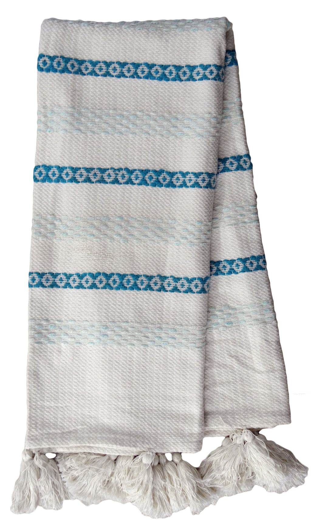 Hand loom Woven Throw Turquoise & White Vibhsa